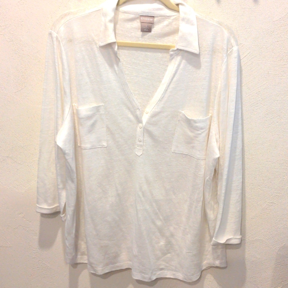 Chicos White Linen Shirt Size 3